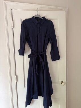 Lafayette 148 New York Navy Shirt Dress with Tie Waist